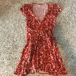 Orange floral wrap dress